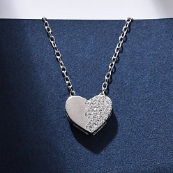 Платина 925 ожерелья с подвеской в виде сердца из стерлингового серебра с микропаве из прозрачных кубических цирконий для женщин, родий, платина, 16.54 дюйм (42 см)