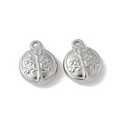 Нержавеющая Сталь Цвет 304 прелести нержавеющей стали, плоская круглая с подвеской дерево жизни, анти-тускнение, цвет нержавеющей стали, 13x10x4 мм, отверстие : 1.2 мм