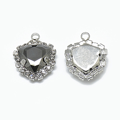 Чёрный Металлический Серебристый K 9 подвески из стеклянного горного хрусталя, с латунной фурнитурой платинового цвета, треугольные, струя металлического серебра, 19.5x16x7 мм, отверстие : 2 мм