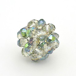 (966) Внутренний цвет Кристалл / Лиловато-лиловый на подкладке Полукруглые круглые плетеные бусины из прозрачного стекла rondelle, кассетные шарики, с покрытием цвета радуги, 14 мм, бусины : 4 мм