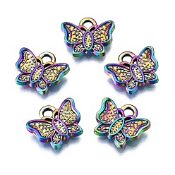 Rainbow Color Талисман из сплава, без кадмия, без никеля и без свинца, бабочка, Радуга цветов, 11x13x2 мм, отверстие : 1.8 мм