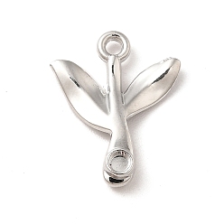 Platinum Alloy Pendant Cabochon Settings, Grass, Platinum, Tray: 2mm, 16x13x3mm, Hole: 1.5mm
