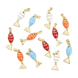 (52) Непрозрачная лаванда Латунные микро проложить кубического циркония прелести, с эмалью, рыбы прелести, реальный 18 k позолоченный, разноцветные, 22.5x7.5x5.5 мм, отверстие : 5.5x3.5 мм