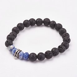 Blauer Fleck Jaspis Natürliche Stretch-Armbänder aus Jaspis und Lavastein, mit Alu-Befund, 2-1/8 Zoll (53 mm)