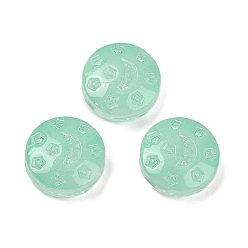 Средний Аквамарин Прозрачные стеклянные бусины, Плоский круглый с луной и звездой, спекающийся лак, средний аквамарин, 13x6 мм, отверстие : 1 мм