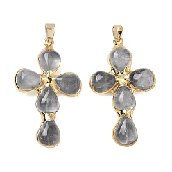 Quartz Crystal Natural Quartz Crystal Pendants, Cross Charms, with Golden Tone Brass Findings, 38~41x22.5~23.5x5.5~6mm, Hole: 5.5x3.5mm