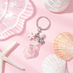Льняное Полотно Акриловые брелки, с разъемными кольцами из нержавеющей стали и подвесками из сплава, формы раковины, цвет нержавеющей стали, белье, 92.5 мм