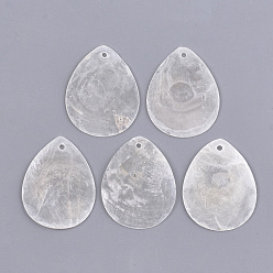 Белый Дым Подвески capiz, слеза, серый, 39x30x1 мм, отверстие : 1.5 мм