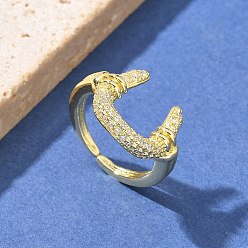 Золотой Открытые манжеты из латуни с микропаве и прозрачным фианитом, кольца подковы для женщин, золотые, 13.5x14 мм, внутренний диаметр: 16 мм