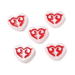 Красный Окрашенные и запеченные стеклянные бусины, хаерт с рунами, с эмалью, красные, 12x15x4.5 мм, отверстие : 1.2 мм