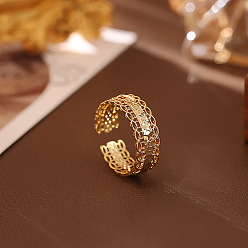 Golden Brass Cuff Open Rings for Women, Wave, Golden, 19mm