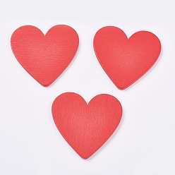 Red Wood Cabochons, Heart, Red, 46.5x48x2.5mm