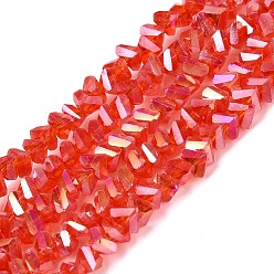 Red Electroplate Transparent Glass Beads Strands, Triangle, Faceted, AB Color Plated, Red, 2~3x3~3.5x3~3.5mm, Hole: 0.7~0.9mm, about 122~136pcs/strand, 10.43~11.61 inch(26.5~29.5cm)