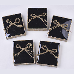 Wheat Cardboard Jewelry Boxes, for Ring, Necklace, Earring, with Transparent Lid, Hemp Rope Bowknot and Black Sponge Inside, Rectangle, Wheat, 13x11x2.9cm