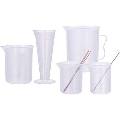 Transparent Kunststoff-Messbecher-Werkzeugsätze, mit Eisstangen aus Birkenholz, Transparent