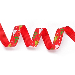 Red Christmas Printed Grosgrain Ribbon for Christmas Gift Package, Red, 5/8 inch(16mm), about 100yards/roll(91.44m/roll)