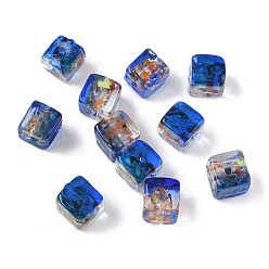 Синий Запеченные бусины ручной работы из золотистого песка с росписью, кубические, синие, 10~11x10~11x10 мм, отверстие : 1.8 мм