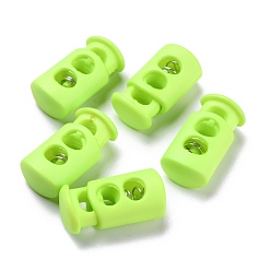 Зелено-Желтый Пластиковый пружинный стопорный цилиндр замка шнура, с железной фурнитурой, 2-луночное, платина, зеленый желтый, 23.5x12x8.5 мм, отверстие : 6x3.5 мм