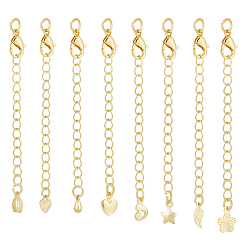Настоящее золото 14K 24шт 8 стили латунные удлинители цепи пандуса, концевые цепочки с язычком-цепочкой и застежкой-карабином, реальный 14 k позолоченный, 68~73 мм, 3 шт / стиль