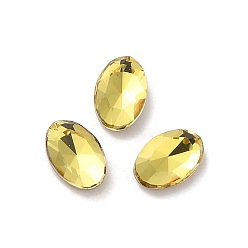 Citrine Glass Rhinestone Cabochons, Point Back & Back Plated, Faceted, Oval, Citrine, 6x4x2mm