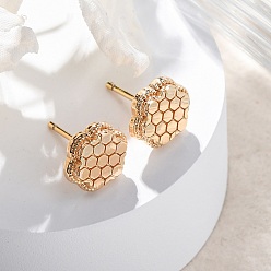 Настоящее золото 18K Латунь серьги, цветок, реальный 18 k позолоченный, 10x9 мм