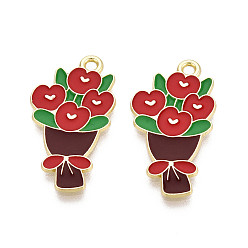 (123L) Белый крем непрозрачный блеск Подвески из сплава с эмалью ко дню святого валентина, , золотые, огнеупорный кирпич, 27x14.5x1 мм, отверстие : 1.8 мм