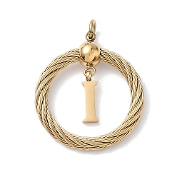 Letter I 304 подвески из нержавеющей стали, скрученный плоский круглый с буквой, ионное покрытие (ip), реальный 18 k позолоченный, с соединительными кольцами и 201 бусинами из нержавеющей стали, Буква "i", 27x23.5~24x6 мм, отверстие : 3 мм