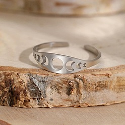 Нержавеющая Сталь Цвет Регулируемые 304 манжеты из нержавеющей стали для женщин, фаза луны, полый, цвет нержавеющей стали, 5.5 мм
