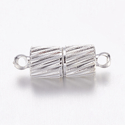 Серебро Латунные магнитные застежки с петлями, без никеля , колонка, серебряный цвет гальваническим, 15x5 мм, отверстие : 1 мм