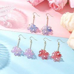 (52) Непрозрачная лаванда Акриловые серьги-подвески в виде цветка, с латунными крючками для сережек, бусиной из ракушек, латунными штифтами с шарообразными головками и соединительными звеньями, а также 304 открытыми соединительными кольцами из нержавеющей стали, золотые, разноцветные, 61.5x20.5 мм, 3 пар / набор