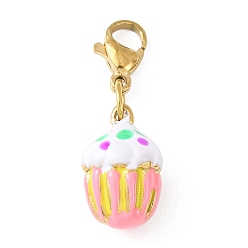 Food 304 подвесные украшения из эмали из нержавеющей стали, с карабин-лобстерами , золотые, торт, 29 мм