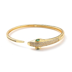 Green Bling Snake Cubic Zirconia Cuff Bangle, Real 18K Gold Plated Brass Serpent Wrap Open Bangle for Women, Cadmium Free & Lead Free, Green, Inner Diameter: 2-3/8 inch(5.9x5.1cm)