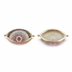 Золотой Соединители из латуни с микропаве и кубическим цирконием, глаз, красочный, золотые, 30x15x4 мм, отверстие : 1 мм