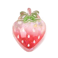 Rot Farbverlaufende, transparente Harzimitationsfrucht-Cabochons, Erdbeere, mit Glitzerpulver, rot, 21x16x7 mm