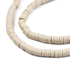 Pale Goldenrod Flat Round Eco-Friendly Handmade Polymer Clay Beads, Disc Heishi Beads for Hawaiian Earring Bracelet Necklace Jewelry Making, Pale Goldenrod, 8x0.5~1mm, Hole: 2mm, about 380~400pcs/strand, 17.7 inch