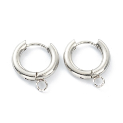 Stainless Steel Color 201 Stainless Steel Huggie Hoop Earring Findings, with Horizontal Loop and 316 Surgical Stainless Steel Pin, Stainless Steel Color, 18x16x3mm, Hole: 2.5mm, Pin: 1mm
