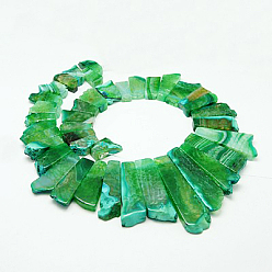 Зеленый Природные треск агат бисер нитей, окрашенные, прямоугольные, зелёные, 25~60x16~28x6 мм, отверстие : 2 мм, около 25 шт / нитка, 17.1 дюйм