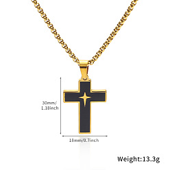 Черный 201 Подвески-крестики из нержавеющей стали с эмалью, унисекс., золотые, чёрные, 23.62 дюйм (60 см), Кулон : 30x18 мм