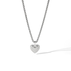 Сердце Ретро 304 подвески из нержавеющей стали в стиле хип-хоп, серебряный цвет гальваническим, сердце, 21.65 дюйм (55 см)