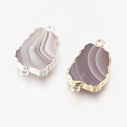 Натуральный Агат Соединители звеньев натурального агата, с латунной фурнитурой , самородки, разноцветные, 20~26x12~16x3~3.5 мм, отверстие : 1.5 мм