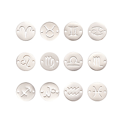 Нержавеющая Сталь Цвет Соединители звеньев нержавеющей стали, плоские круглые с созвездием, цвет нержавеющей стали, 12x0.8 мм, отверстие : 0.8 мм, 12 шт / комплект