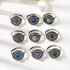 Смешанные камни Кольца из натурального драгоценного камня, круглые, медные кольца, античное серебро, 16.5 мм, внутренний диаметр: 18 мм