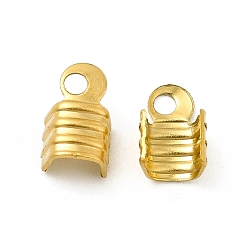 Golden 304 Stainless Steel Folding Crimp Ends, Fold Over Crimp Cord Ends, Golden, 7x4x3mm, Hole: 1.4mm, Inner Diameter: 3.5mm