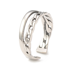 Stainless Steel Color Non-Tarnish 304 Stainless Steel Double Line Open Cuff Ring for Women, Stainless Steel Color, Inner Diameter: 18mm