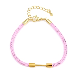 Pink Изготовление браслетов из плетеной стальной проволоки, с 304 карабинами из нержавеющей стали и латунной планкой с бусинами, золотые, стойки покрытие, долговечный, розовые, 6.73x0.17 дюйм (17.1x0.42 см)