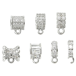 Платина 7 шт. 7 стили латунные микропаве кубические циркониевые трубчатые дужки, платина, 8~10x7~10x3~10 мм, 1 шт / стиль