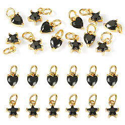 Black 12Pcs 2 Styles Brass Micro Pave Cubic Zirconia Charms, Real 18K Gold Plated, Lead Free, Black, 8~8.5x5~7x3.5~4mm, Hole: 3mm, 6pcs/style