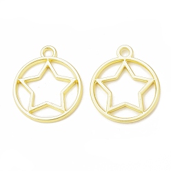 Light Gold Rack Plating Alloy Flat Round with Star Pattern Open Back Bezel Pendants, For DIY UV Resin, Epoxy Resin, Pressed Flower Jewelry, Cadmium Free & Nickel Free & Lead Free, Light Gold, 28x24x2mm, Hole: 3mm