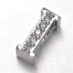 Letter I Platinum Plated Brass Micro Pave Cubic Zirconia Letter Slide Charms, Letter.I, 9.5x4x4.5mm, Hole: 4.5x1.5mm