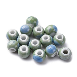 Темный Морско-зеленый Фарфоровые бусины ручной работы, круглые, темно-зеленый, 6~7x5~6 мм, отверстие : 2 мм